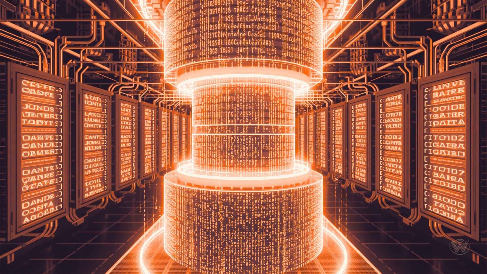 Abstract technical architecture of Large Language Models (LLMs) and Foundation Models like GPT-4 and Llama 3 processing text data.