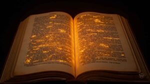 Open encyclopedia book merging with digital holographic text representing a Tech Dictionary, IT Glossary, Computer Terms, Tech Jargon, and Definition of Tech.