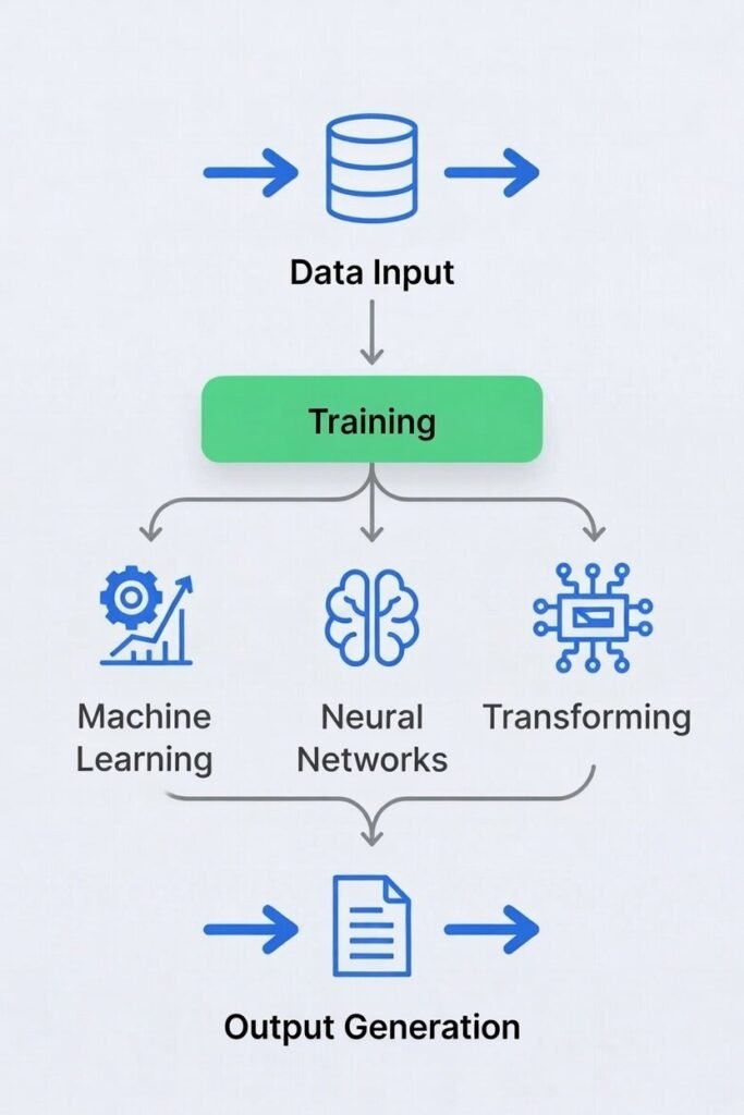 Step-by-step diagram explaining how generative AI models function.