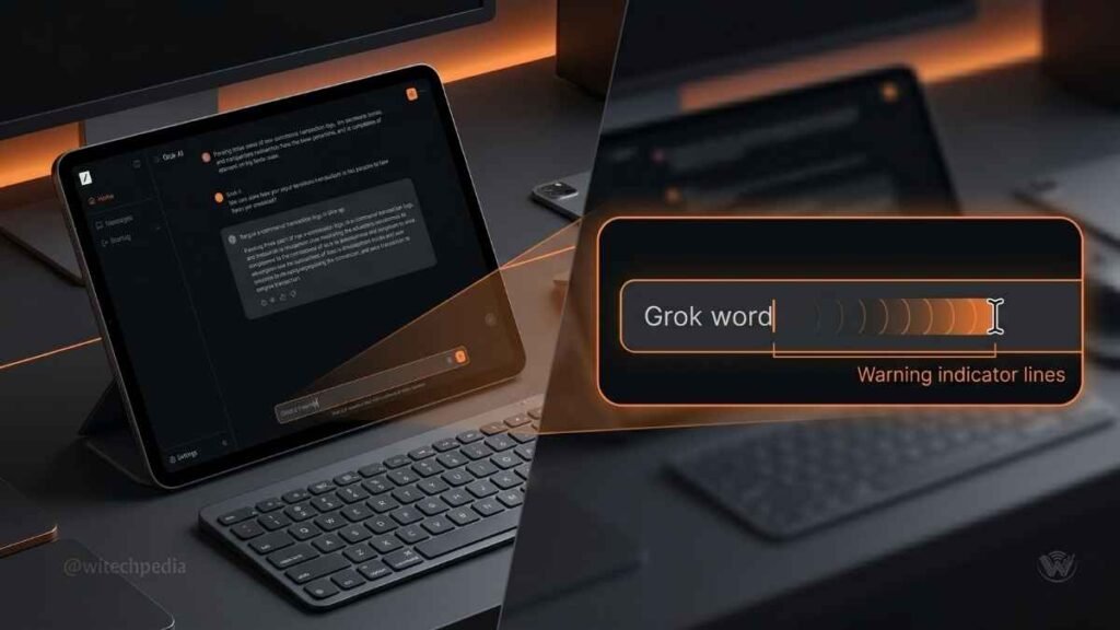 Graphic representation of the mobile external keyboard input bug noted in our Grok AI review.