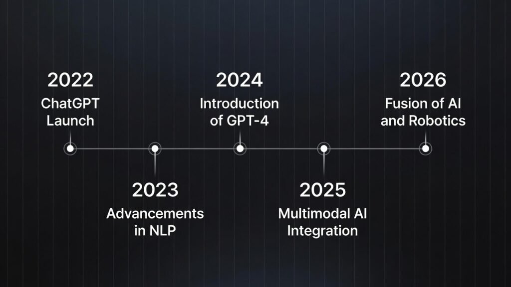 Timeline Of Generative Ai Developments From 2022 To 2026.