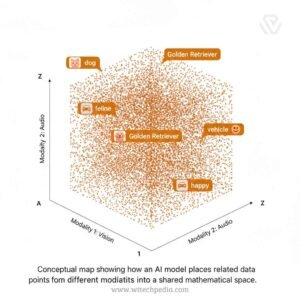 A 3D Mathematical Scatter Plot Showing Different Conceptual Data Points Like &Quot;Dog&Quot; And &Quot;Golden Retriever&Quot; Clustered Together.