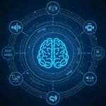 Multimodal Ai Featured Image Contains A High-Tech Digital Brain Icon At The Center Of A Circular Network Connecting Text, Vision, Audio, And Video Modalities On A Dark Blue Background.