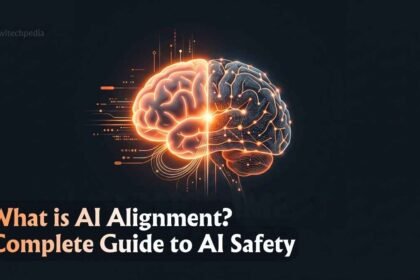 Conceptual illustration of AI alignment and safety showing a glowing human brain and artificial neural network converging.
