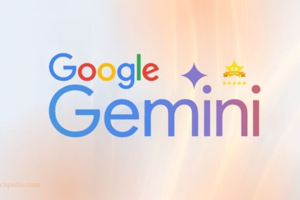 Featured Image Of Google Gemini Review 2026 Showing The Google Gemini Logo With A Purple Star Graphic, And A Yellow Badge With Five Stars And The Text &Quot;5.0 Rating&Quot; To Its Right. The Witechpedia Logo Is In The Top Right, And The Website Url Is In The Bottom Left.