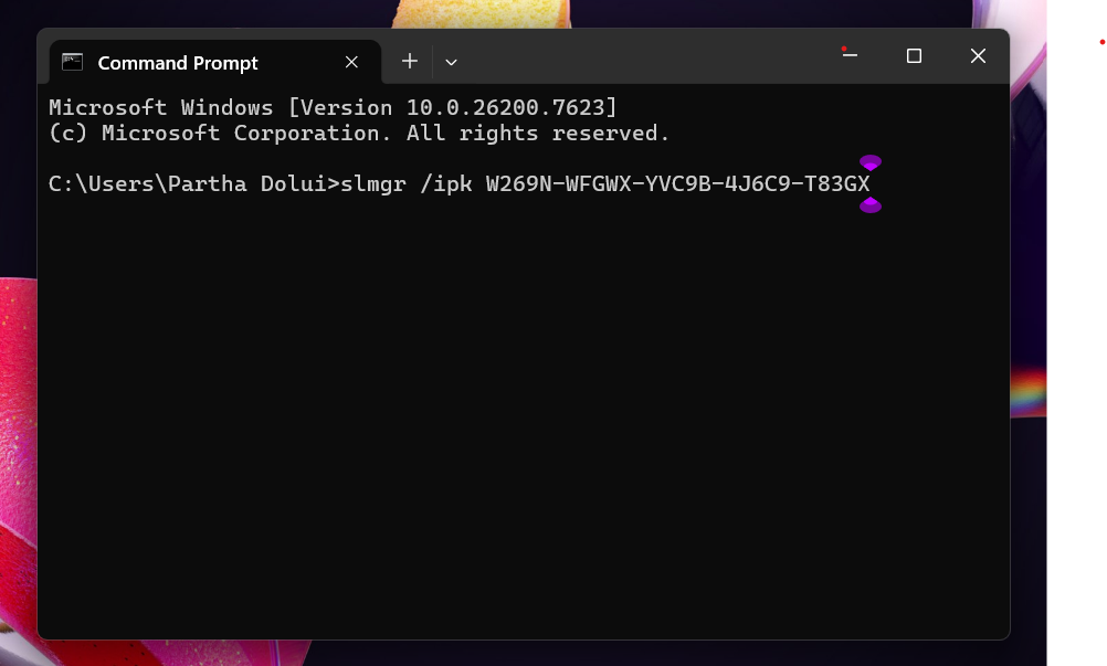 Command Prompt Administrator window showing slmgr activation commands for Windows 10.
