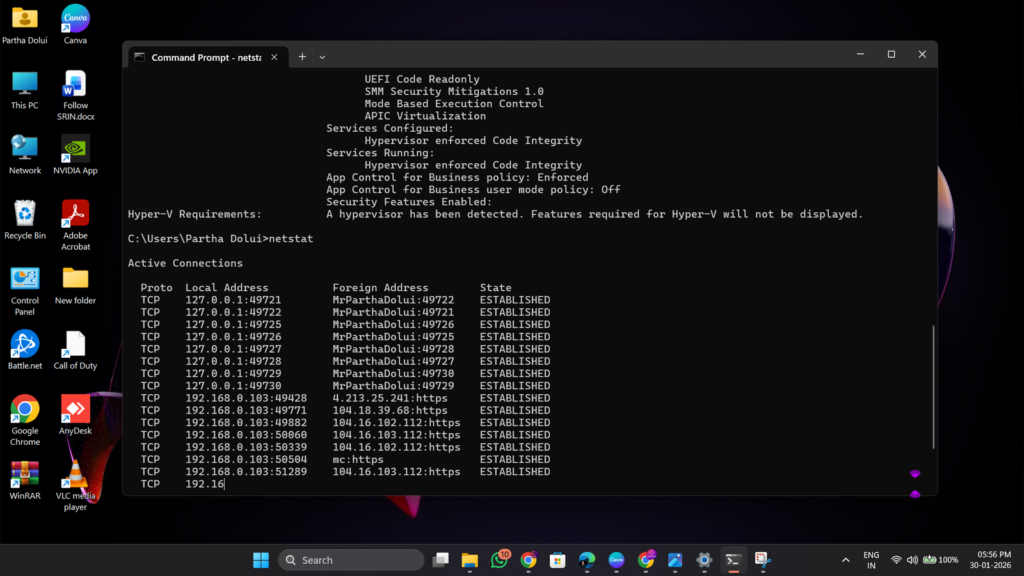 A professional display of a Windows Command Prompt terminal window showing essential CMD commands for troubleshooting.