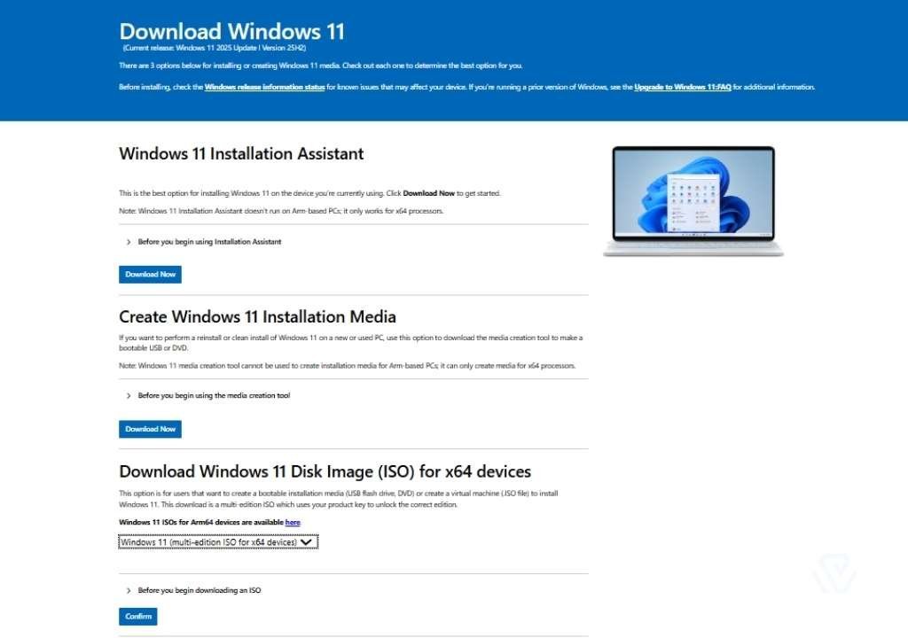 Official Microsoft website showing the download options for Windows 11.