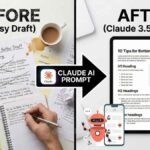 Best Claude AI prompts for writing transformation showing a messy draft turning into a polished blog post using Claude 3.5 Sonnet.