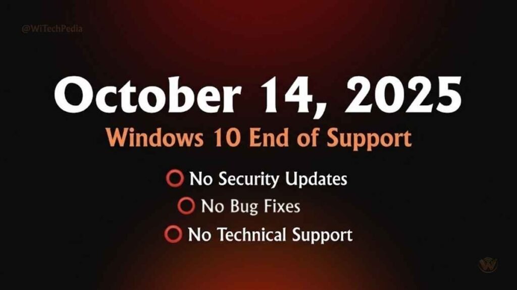 Windows 10 end of life countdown graphic showing October 14 2025 deadline and security implications