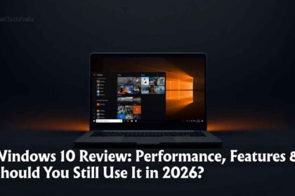 Windows 10 review hero showing the Start Menu interface on a modern laptop screen