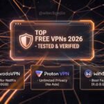 Best free VPN services of 2026 comparison collage featuring PrivadoVPN, Proton VPN, and Windscribe logos on a secure shield background.