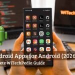 A modern smartphone displaying a curated grid of the best Android apps in 2026.