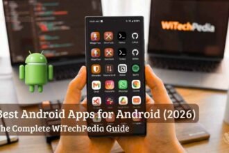 A Modern Smartphone Displaying A Curated Grid Of The Best Android Apps In 2026.
