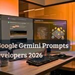 A full-stack developer using the best google gemini prompts on a multi-monitor setup to analyze cloud infrastructure and massive codebases.