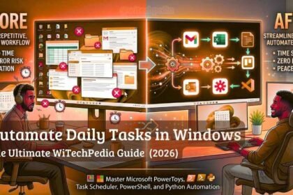 A computer screen demonstrating how to automate daily tasks in Windows 11 using modern productivity tools.