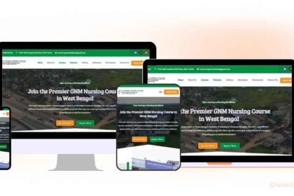 Responsive Web Design Showcase For Seven Rangers Institute Of Nursing Educational Portal On Desktop, Laptop, And Mobile Screens, Featuring Gnm Course Information.