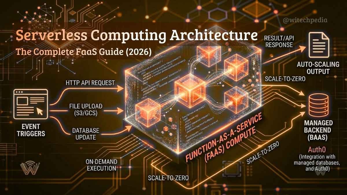 A high-level technical diagram illustrating a serverless computing architecture using a FaaS (Function as a Service) execution model.
