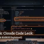 A dark terminal window highlighting the claude code leak npm error and the anthropic source map vulnerability.