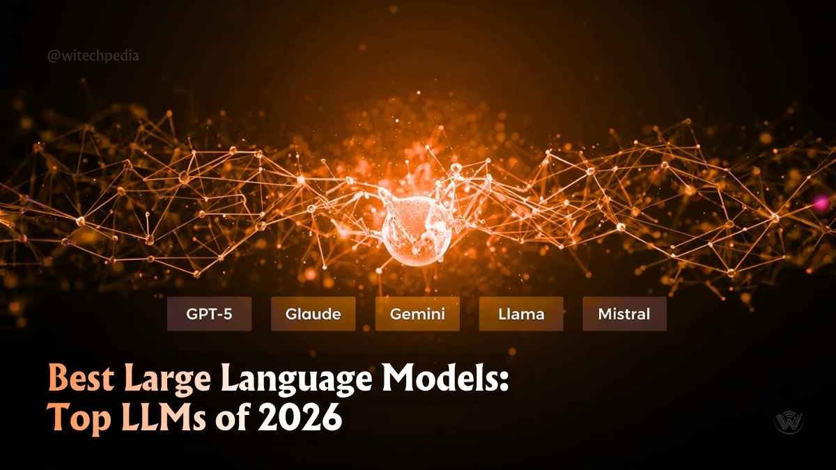 Best large language models of 2026 ranked — glowing neural network with AI model logos on a dark tech background