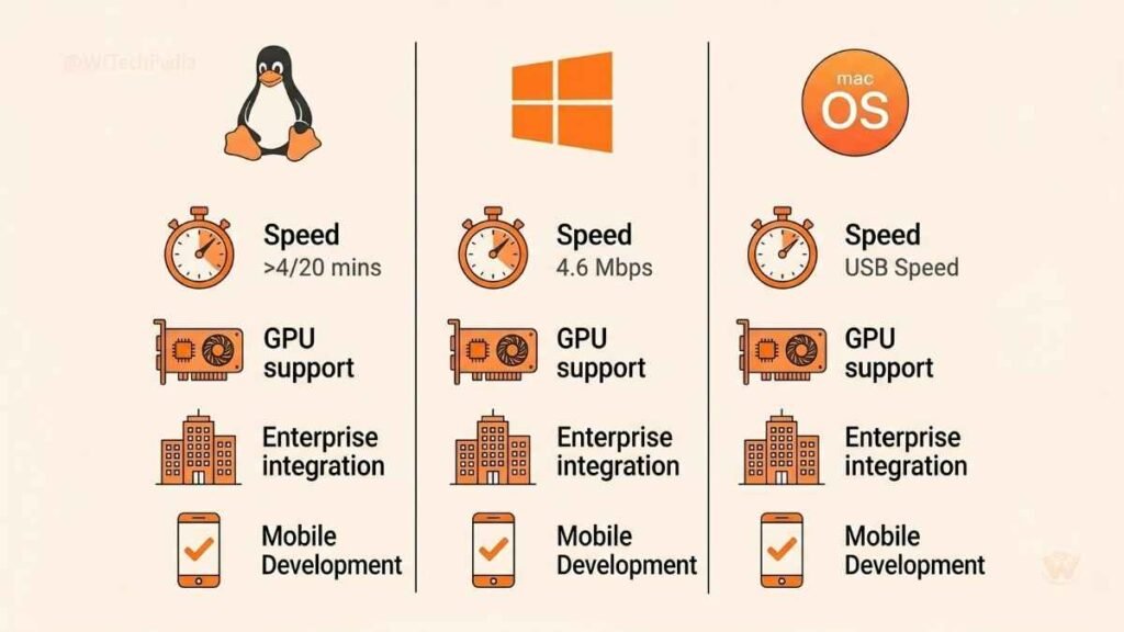 Infographic comparing Linux, Windows, macOS