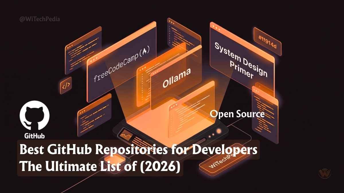 Tech illustration showcasing a list of the best GitHub repositories for developers in 2026.