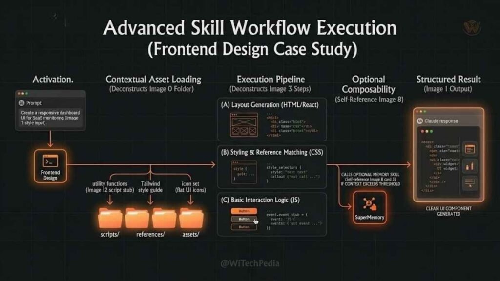 Advance Claude Skill workflow showing Frontend Skills building a software development case study