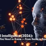 Glowing neural network visualization representing artificial intelligence concepts on a dark tech background