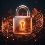 Abstract digital lock and shield representing essential cybersecurity tips to protect your data.