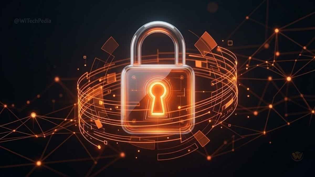 Abstract digital lock and shield representing essential cybersecurity tips to protect your data.