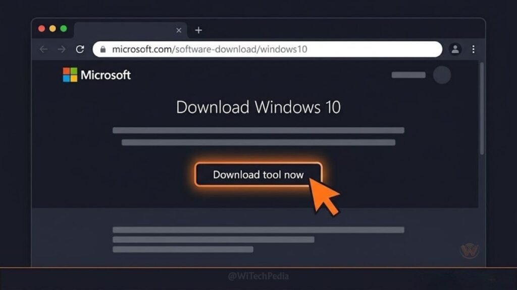 Screenshot of Microsoft's official Windows 10 download page showing the Media Creation Tool button