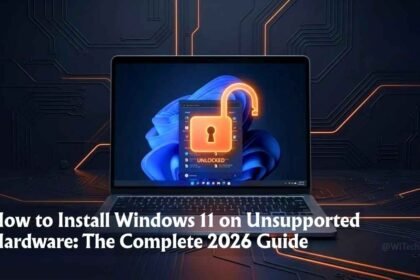 Hero image showing how to install Windows 11 on unsupported hardware with a bypass unlock visual