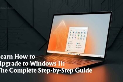 How to upgrade to Windows 11 shown on a modern laptop with the Windows 11 Start Menu open