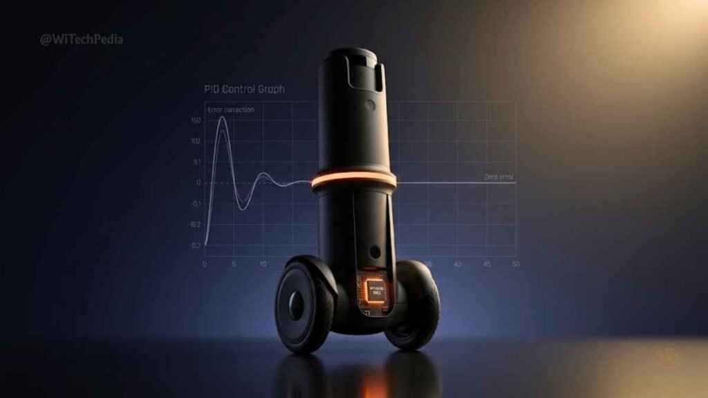 Two-wheeled self-balancing robot using MPU6050 IMU and PID control loop, intermediate robotics project with Arduino