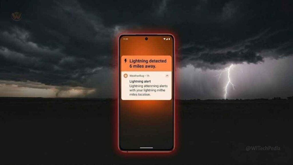 WeatherBug Spark lightning alert on Android warning of lightning strike within 6 miles for severe weather safety